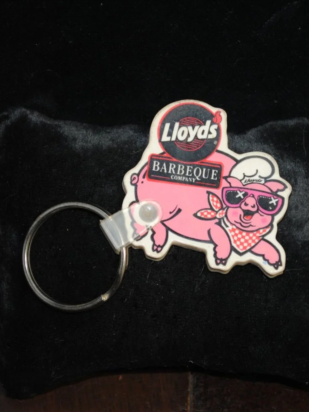 Lloyd's Barbeque Company Pig Mascot Rubber Keychain Vintage